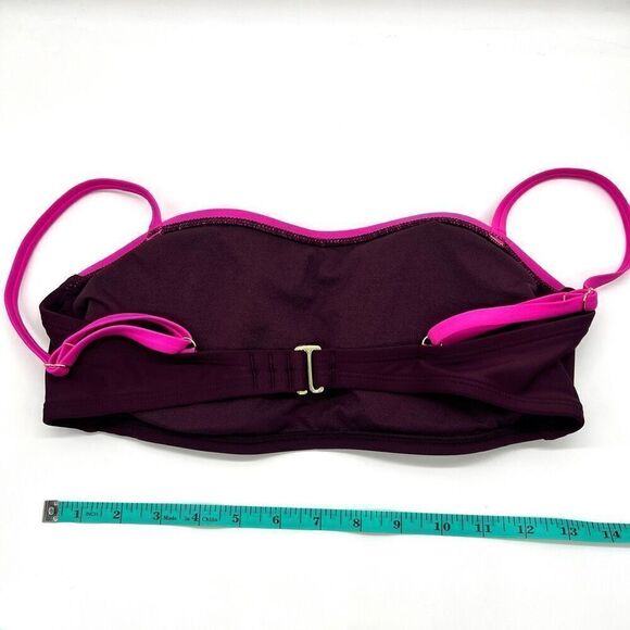 Kona Sol Color Block Bandeau Bikini Swimsuit Top Size Medium Burgundy and Pink - Picture 8 of 10